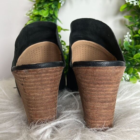 Adam Tucker Black Perforated Leather Block Heeled Mules Slides Size 9.5 - Picture 5 of 7